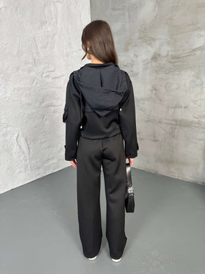 Siyah Cepli Paraşüt Detaylı Scuba İkili Takım 2140-Siyah