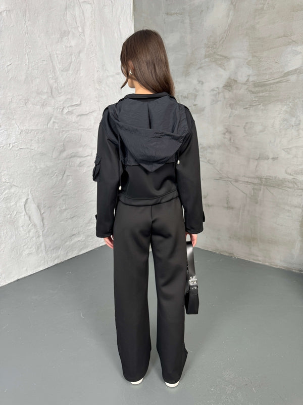 Siyah Cepli Paraşüt Detaylı Scuba İkili Takım 2140-Siyah