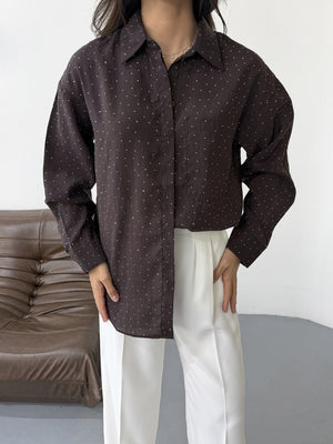 Acı Kahve Taş Baskılı Gömlek 8126-Acı Kahve