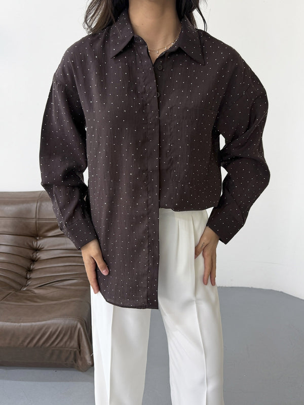 Acı Kahve Taş Baskılı Gömlek 8126-Acı Kahve