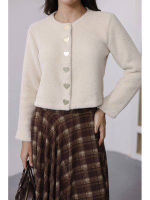 Ekru Kalp Düğmeli Yumoş Hırka 7562-Ekru