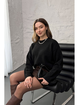 Dilvin Siyah Yün Karışımlı Kazak 10640-Siyah