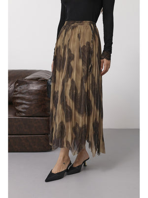 Kahve Şal Desen Asimetrik Etek 251102-Kahve