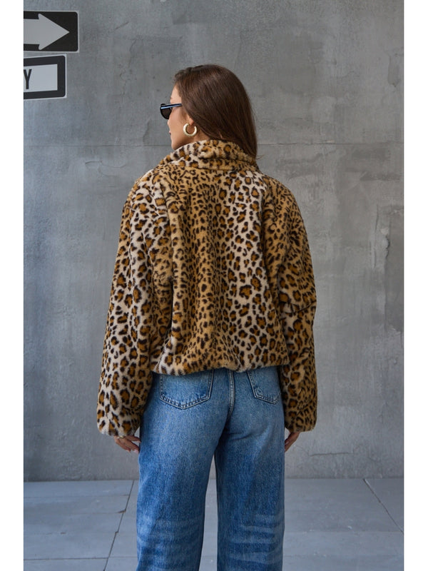 Leopar Peluş Kürk Mont