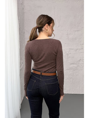 Dilvin Kahve  Kayık Yaka Kaşmir Bluz 10840-Kahve