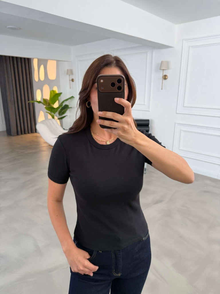 Siyah Bisiklet Yaka Basic Tshirt 24104-Siyah