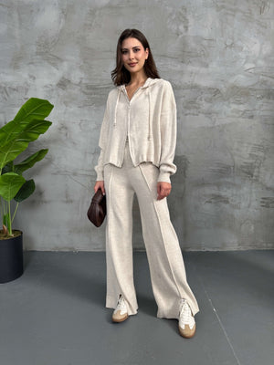 Taş Kapşanlu Çift Fermuarlı Takım 0091-TAŞ