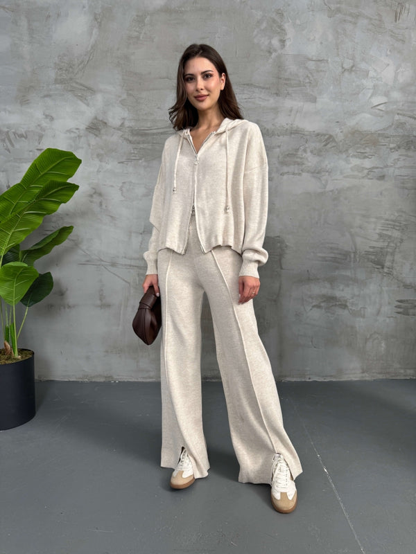 Taş Kapşanlu Çift Fermuarlı Takım 0091-TAŞ