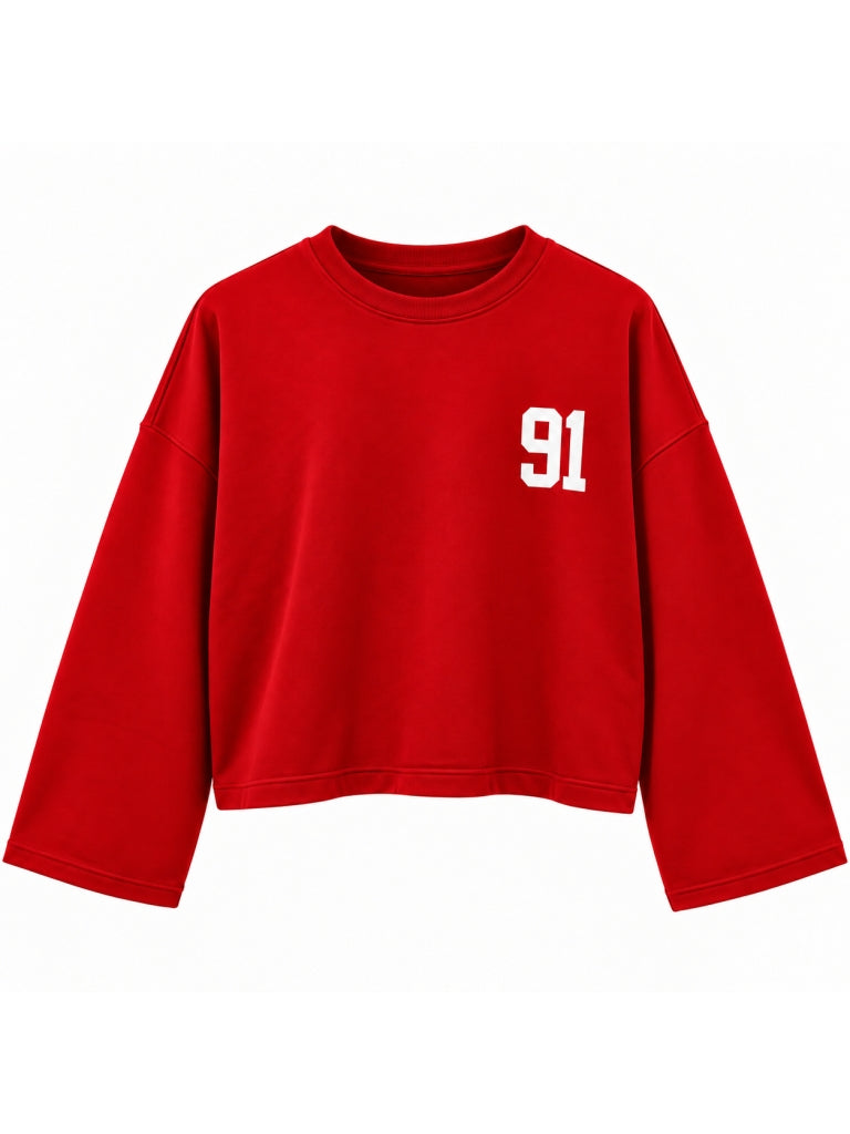 Kırmızı Baskılı Uzun Kollu Basic Sweat 12470-Kırmızı
