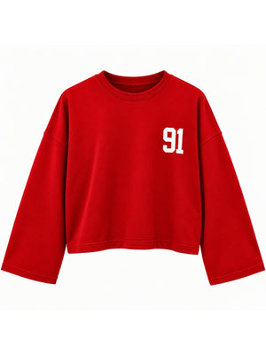 Kırmızı Baskılı Uzun Kollu Basic Sweat 12470-Kırmızı