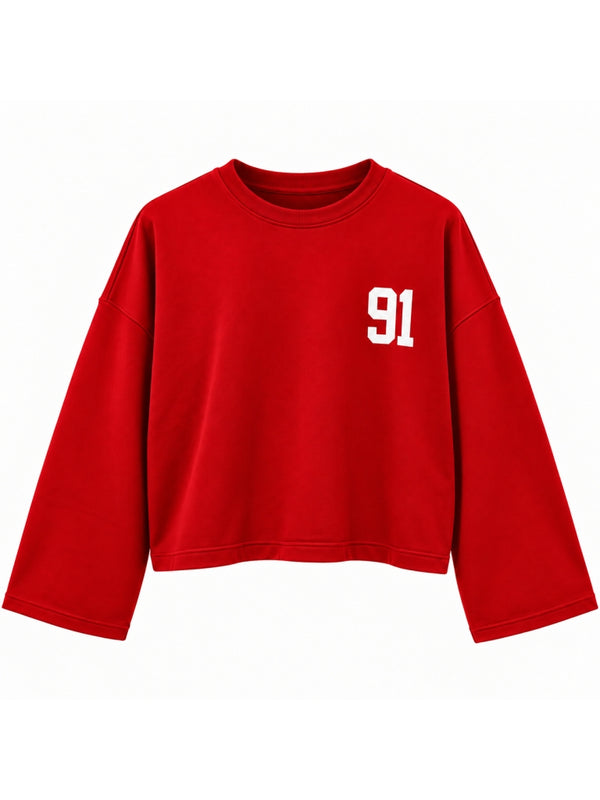 Kırmızı Baskılı Uzun Kollu Basic Sweat 12470-Kırmızı