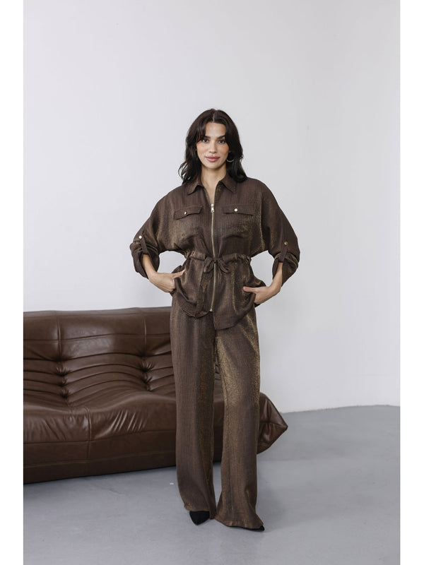 Kahverengi Simli Bel Bağlamalı Takım 51279-Kahverengi