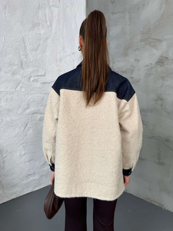 Taş Denim Garnili Buklet Ceket 240269-Taş