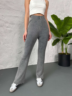 Gri Fitilli Triko Pantolon