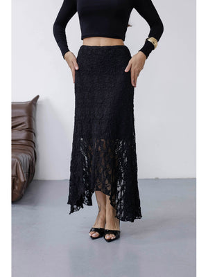 Siyah Asimetrik Dantel Etek 7200-Siyah