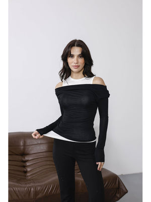 Siyah İçi Atlet Detaylı Transparan Bluz 0780-Siyah