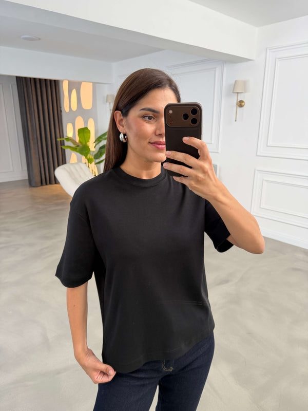 Siyah Bisiklet Yaka Basıc Tshirt 6597-Siyah