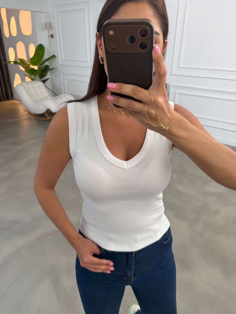 Beyaz Kalın Askı V Yaka Body 24172-Beyaz