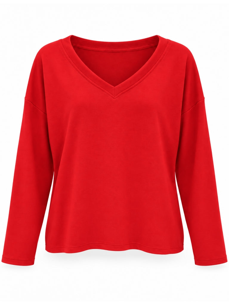 Kırmızı V Yaka Uzun Kollu Sweat 11094-Kırmızı