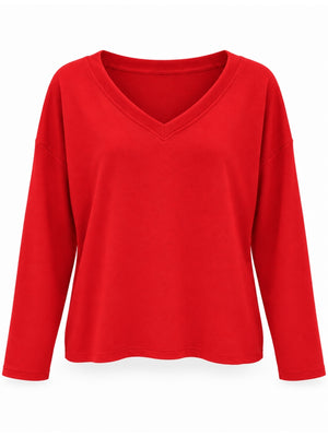 Kırmızı V Yaka Uzun Kollu Sweat 11094-Kırmızı
