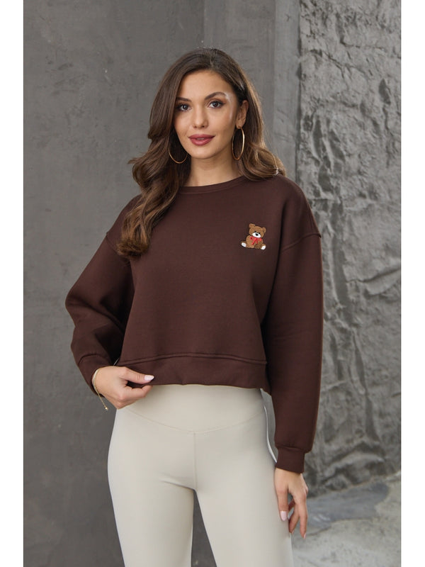 Acı Kahve Teddy Nakış Detaylı Sweat