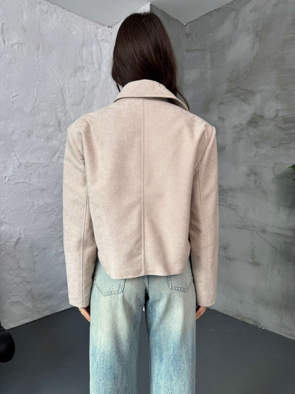 Taş Cepli Süet Kısa Ceket 9486-Taş