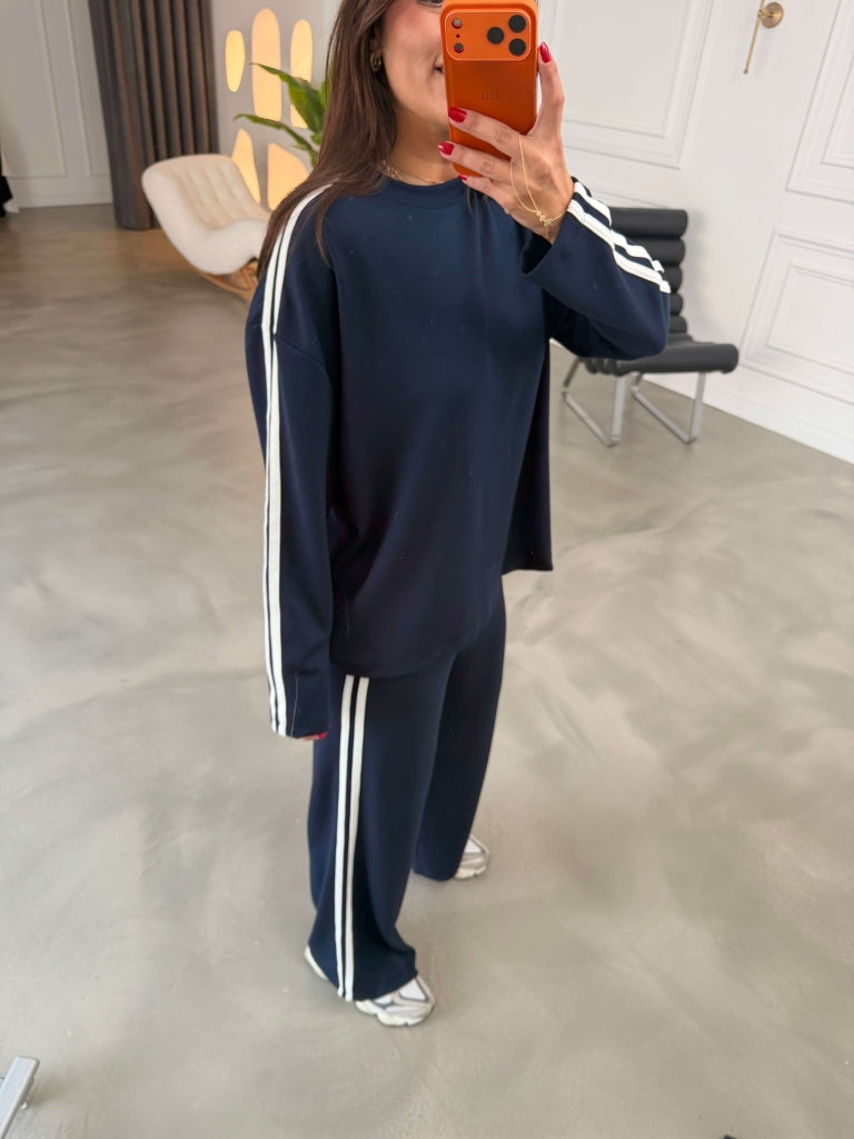 Lacivert Yanları Şeritli Basic Takım 12096-Lacivert
