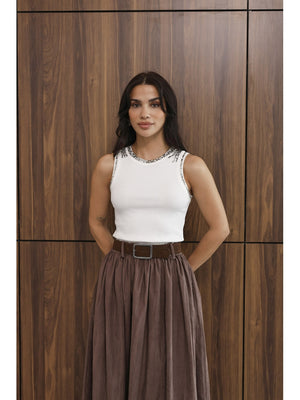 Ekru Yaka Taşlı Body 8162-Ekru