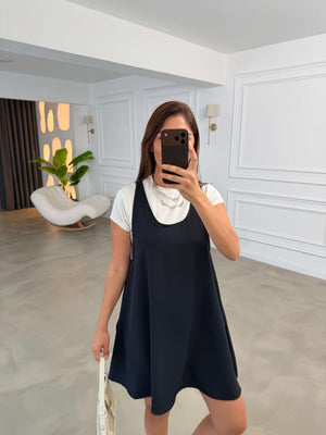 Lacivert Tshirt Detaylı Kısa Elbise Takım 4153-Lacivert