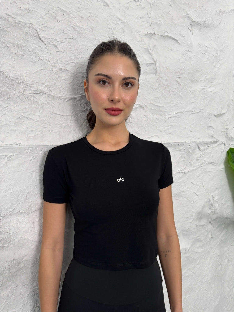 Siyah Orj Marka Crop Tshirt