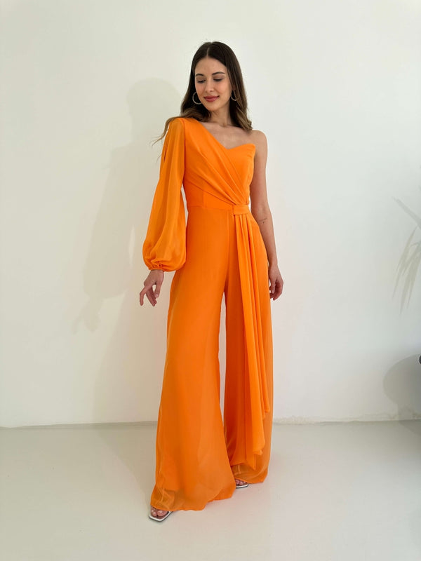 Orange Tek Omuz Abiye Tulum 1336-ORANGE