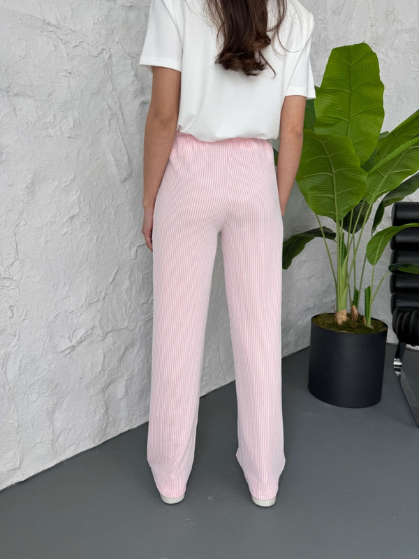 Pembe Çizgili Bel Lastikli Pantolon