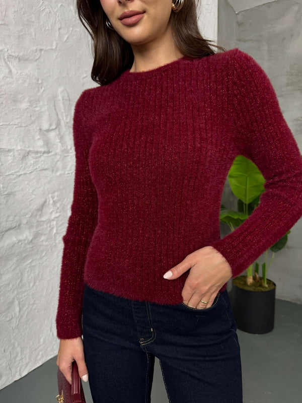 Bordo Simli Yumoş Kazak 2543-BORDO