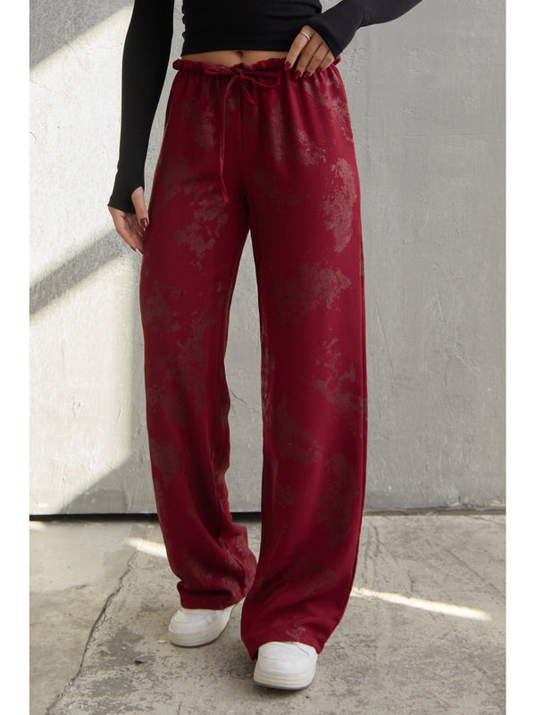 Bordo Varaklı Palazzo Pantolon 1615