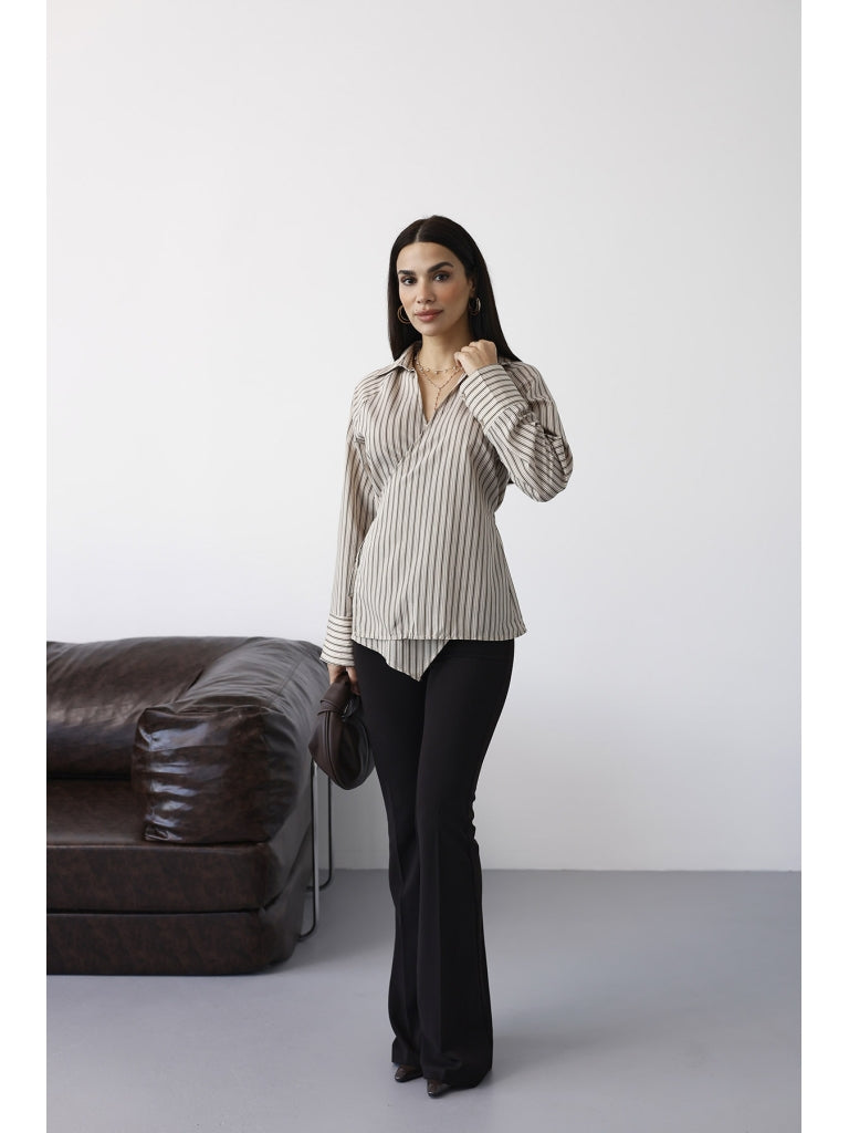 Taş Çizgili Bağlamalı Gömlek 3229-Taş