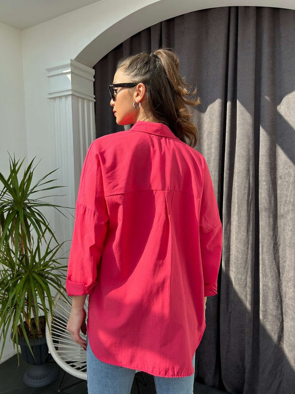 Fuşya Oversize Poplin Gömlek