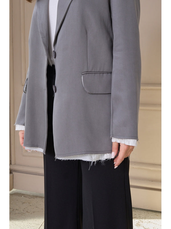 Gri Premium Kumaş Astarı Çizgili Blazer Ceket