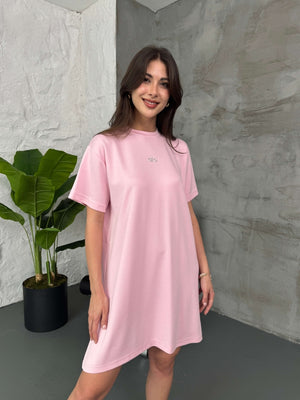 Pembe Orj Kısa Kol Modal Elbise