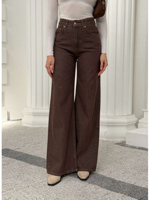 Dilvin Kahverengi Geniş Paça Jean 72033-Kahverengi