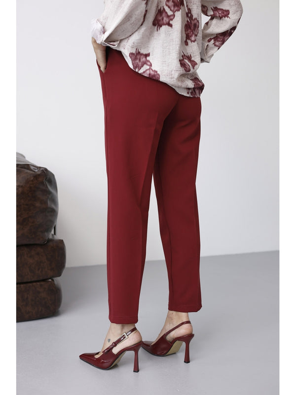 Bordo Bel Lastikli Havuç Pantolon 80178-Bordo