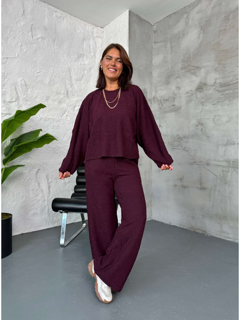 Bordo Dokulu Sweat Pantolon Takım