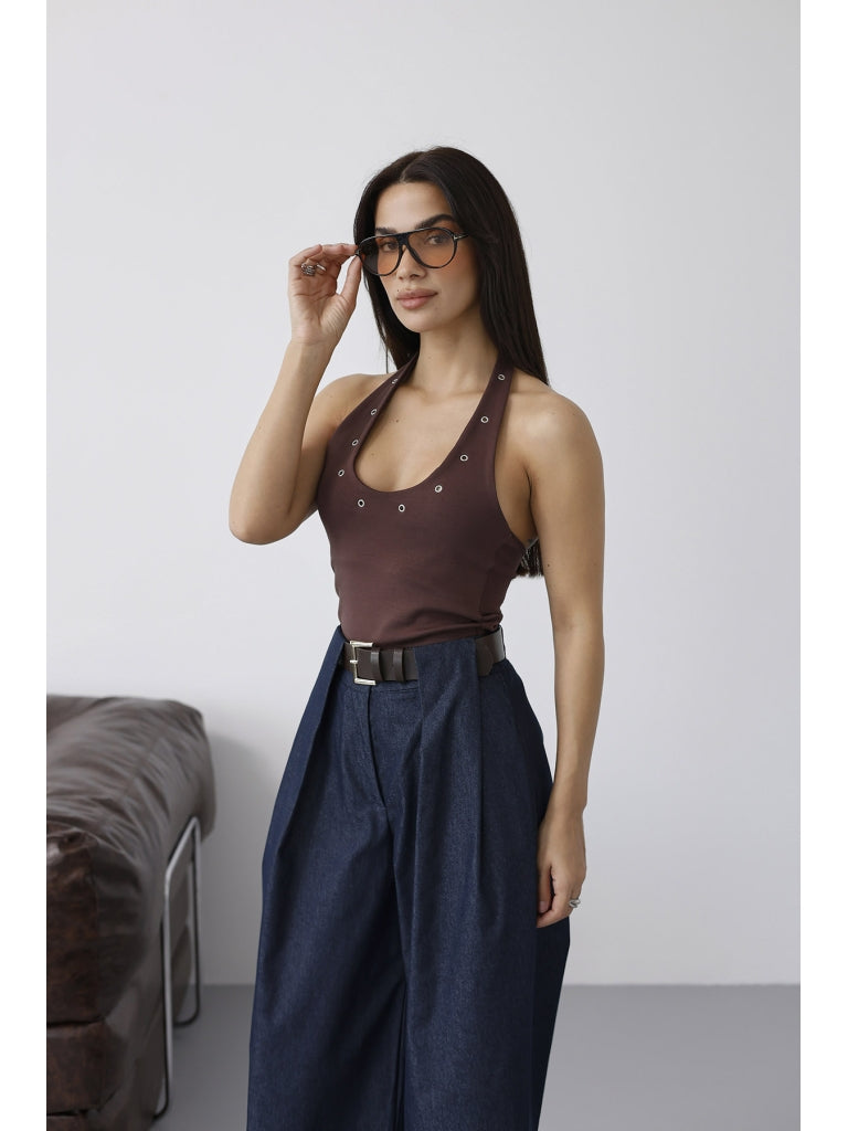 Kahverengi Kuşgözü Detaylı Atlet 1060-Kahverengi