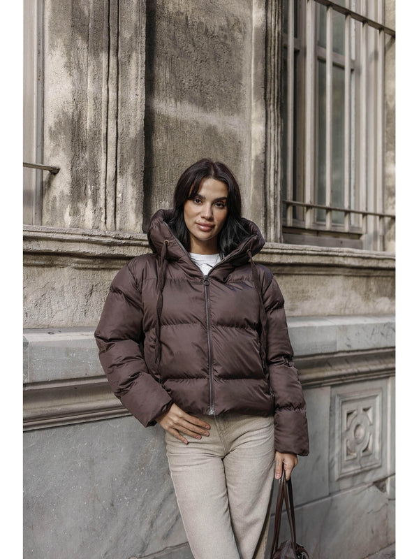 Kahverengi Fermuarlı Şişme Mont 2059-Kahverengi