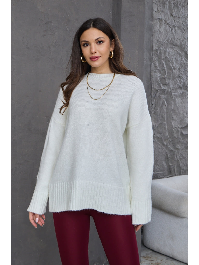 Ekru Bisiklet Yaka Oversize Kazak