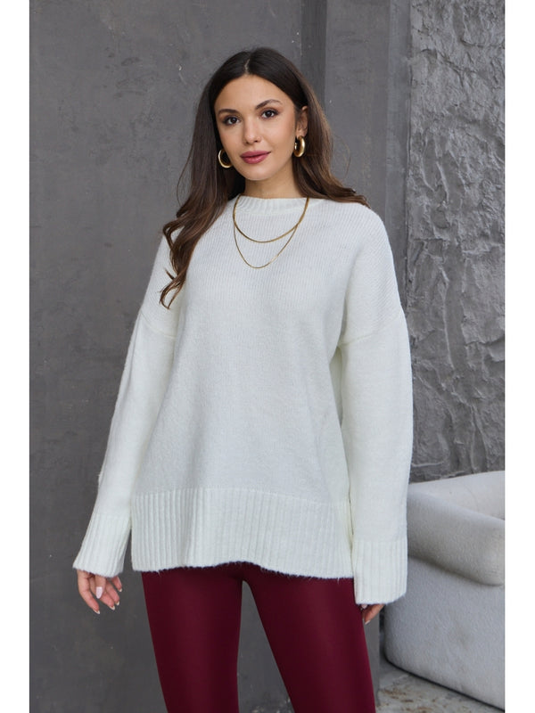 Ekru Bisiklet Yaka Oversize Kazak
