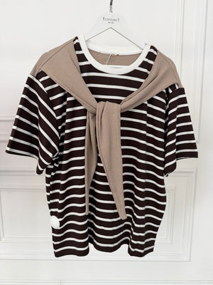 Kahve Fularlı Çizgili Tshirt 58499-Kahve