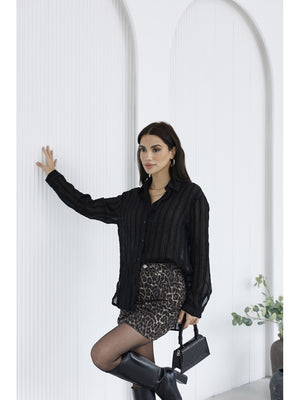 Siyah Sim Detaylı Transparan Gömlek 3225-SİYAH