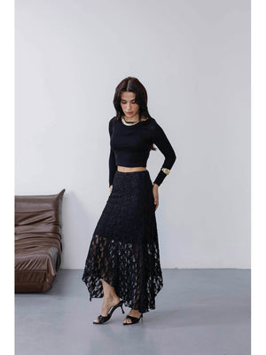 Siyah Asimetrik Dantel Etek 7200-Siyah