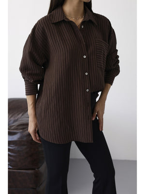 Kahve Fitilli Oversize Gömlek 5000-Kahve