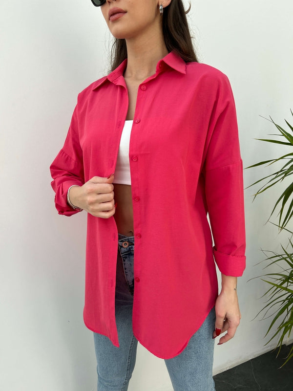 Fuşya Oversize Poplin Gömlek